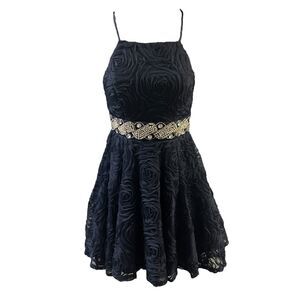 Trixxi Dress Navy Blue Soutache Rosettes Silver Rhinestones HOCO Prom Formal 3
